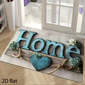 Blue Home Theme Welcome Door Mat - Exquisite woodgrain Heart and Home Printed Entrance Decorative Floor Mat, Perfect for Bedroom Entrance Decorative Floor Mat, Non-Slip Spring/Summer Interior Decorative Rugs