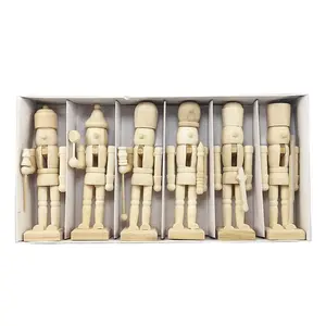 6 Pieces DIY Wooden Nutcracker Puppet Set, Solid Wood Material, Movable Joints, Blank Hand-Paint Base for Creative Crafts and Holiday Decor