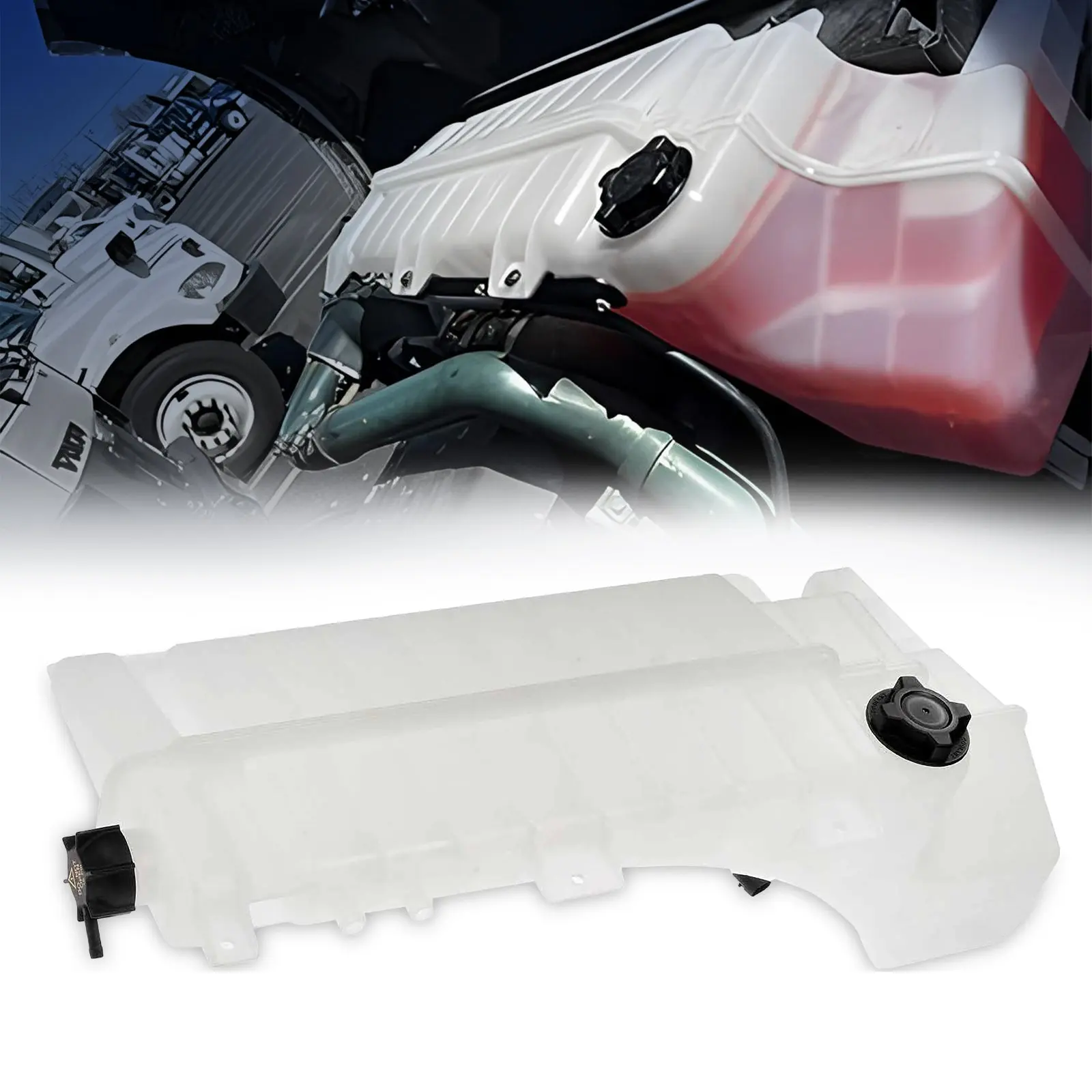 TORQUE 603-5505 Heavy Duty Plastic Automotive Coolant Tank Reservoir for 2008-2024 Volvo VNL,VNM,VHD & Mack CHU,CXU,Pinnacle,Anthem - Direct Replace for OEM 21513975,21846997,21513979,21846995 (Cap + Sensor Included, Coolant System Compatible, TR051)