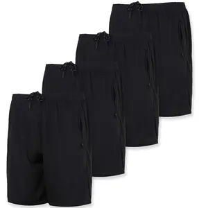 Real Essentials 4 Pack: Men's 7" Athletic Running Quick Dry Mesh Shorts with Zipper Pockets (Available in Big & Tall)