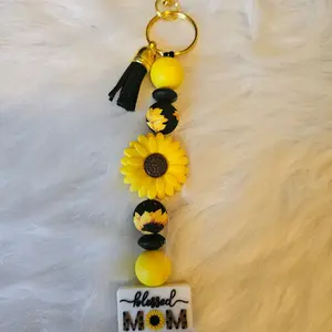 Ready to ship Sunflower blessed mom keychain or zipper pull.