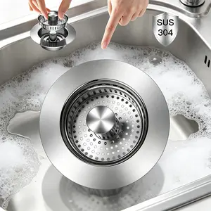 All-in-One Sink Drain Guard, 304 Stainless Steel Pop-Up Stopper, Filter Basket, Anti-Clog & Tool-Free Mount