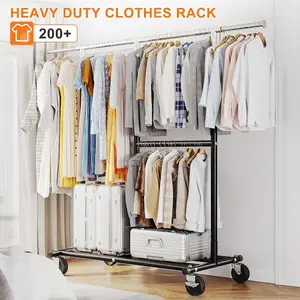 BePatio Heavy Duty Clothes Rack with Wheels Adjustable Portable Rolling Clothing Racks for Closet Bed Room Laundry Room Commercial Use Max Load 298 LBS Hang 150+ Clothes Metal Clothes Rack Rust-Off Resists Rust with Premium Coating Metal