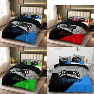 Three-piece game console pattern bedding set, Decorative bedding set, including a bedspread and two pillowcases (without mattress pad), suitable for bedrooms and guest rooms, various sizes, 100% polyester, machine washable, Soft Bedding Sets