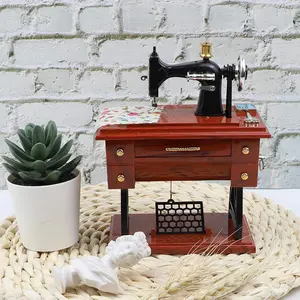 Sewing Machine Mini Music Box,Vintage Sewing Music Box Clockwork Vintage Musical Classical Desk Decor Home Crafts Table Desk Decoration