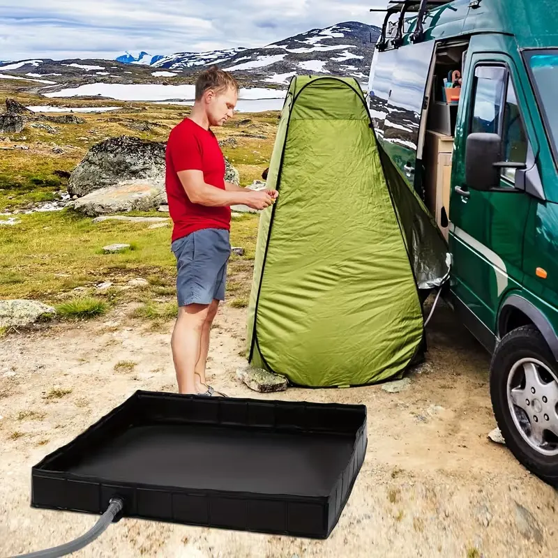 Foldable Shower Base, 41" X 41" X 5" Portable Shower Pan with Drain Pipe Collapsible Shower Basin Shower Tent Awning Base for Indoor & Outdoor