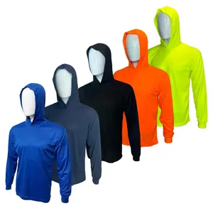5 SHIRT PACK OF Hi Visibility ultra light weigh Long sleeve hoodie shirt / polyester birdeye Fabric for quick dry AVAIALBE IN VARIOUS COLORS
