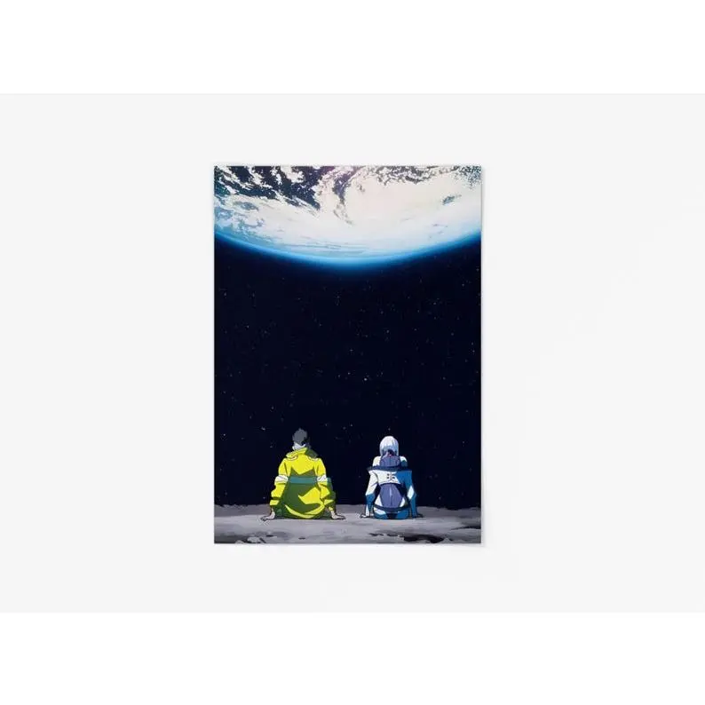 Cyberpunk Edgerunners Poster | Lucy & David Moon Scene Wall Art | Cyberpunk 2077 Anime Print | Neon Sci-Fi Décor