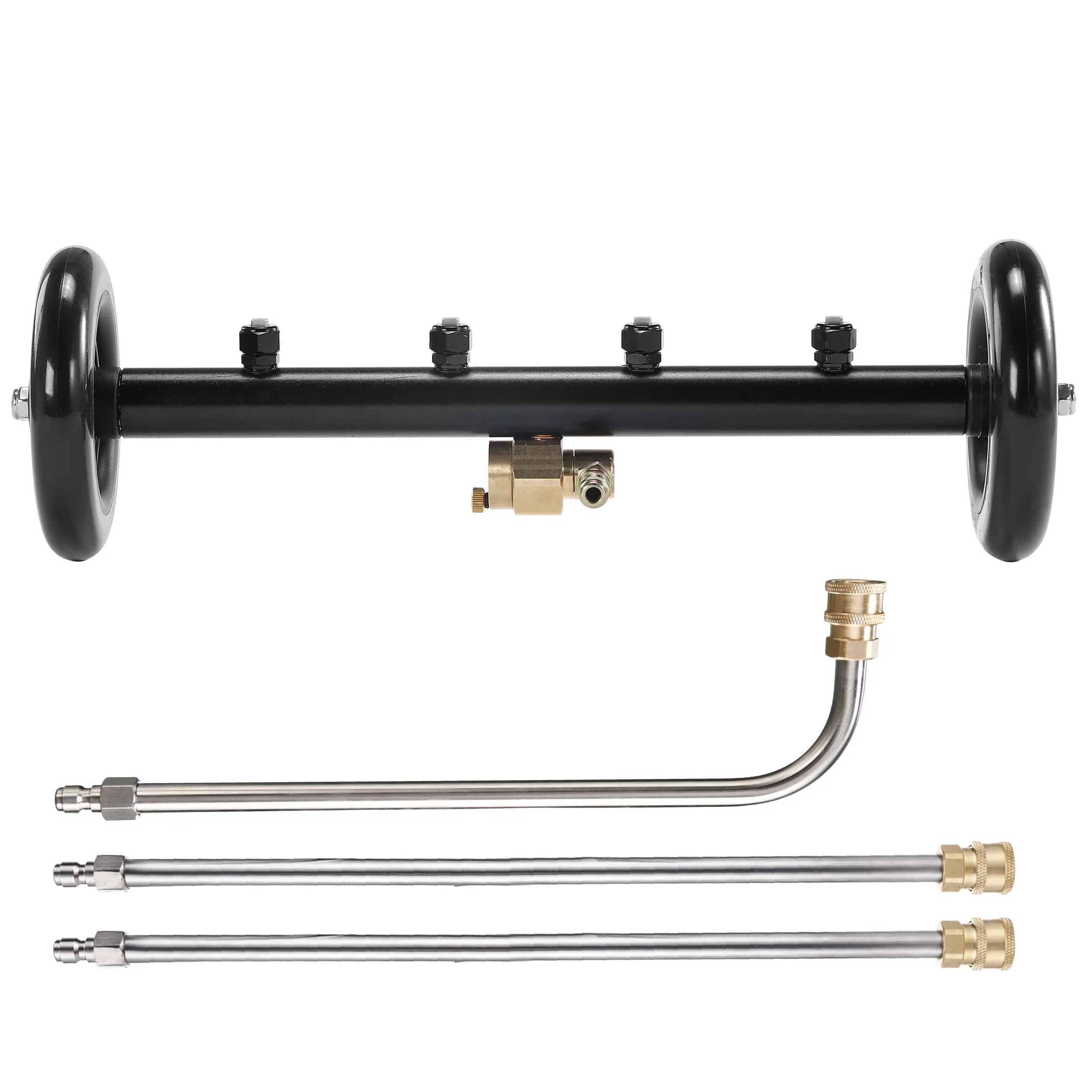 16-In Dual-Function Pressure Washer Attachment, Undercarriage & Surface Cleaner, Car Wash Accessory with 3 Extension Wands, 4000 PSI Underbody Water Broom【DealsForYouDays】
