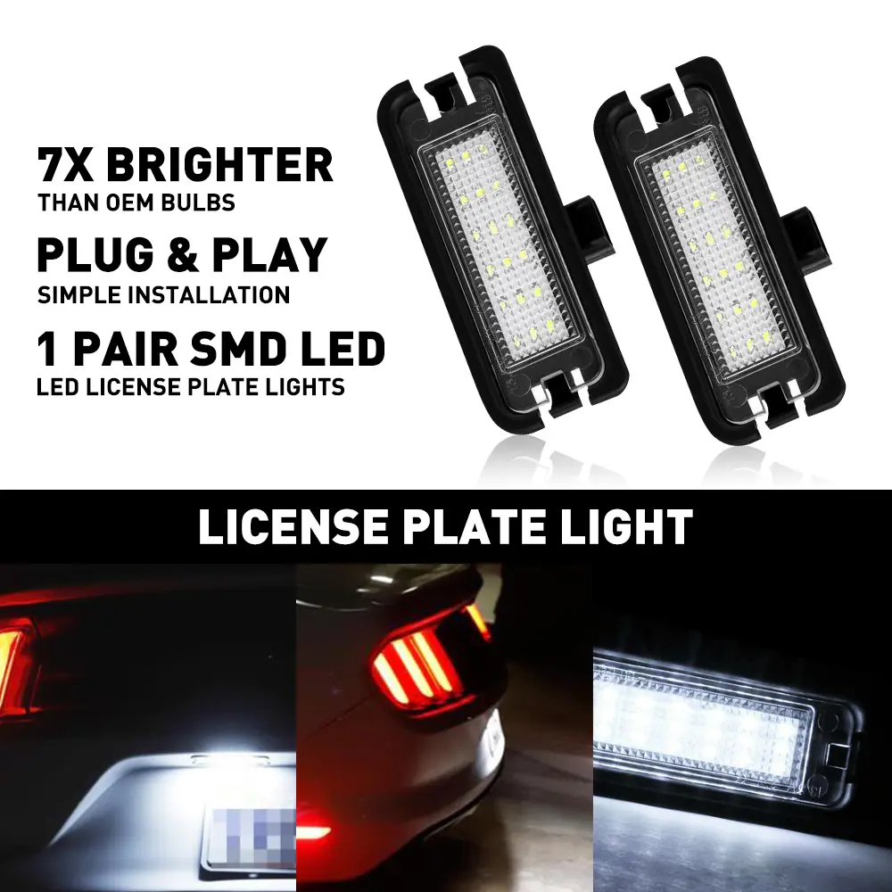 AUTOONE 2PCS White Car LED License Plate Light Replacement Assembly with ABS Shell, High Brightness for Ford Mustang, Cars Accessories
