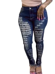 Women's Stretch Ripped Jeans Trendy Distressed Denim Pants Skinny Fit with Holes Fashion Slim Trousers Streetwear Womenswear