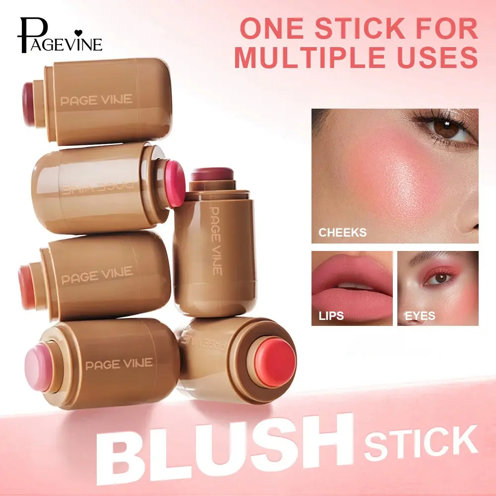 1Pc, PAGEVINE Multi Use Blush Stick, Works For Cheek Lip And Eye Makeup, Creamy Texture, Easy To Blend, Daily Casual Makeup, ViralBlushStick, MultiUseMakeup, FaceCosmetics