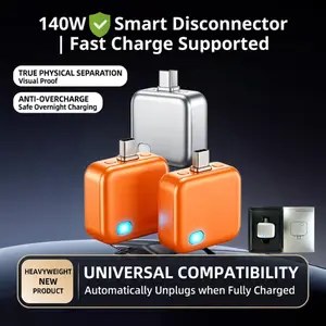 HEXIBII 140W Physical-Disconnect Battery Guard USB Charger, Auto Eject Charger, Smart Auto-Stop, Safe Overnight Charging, Universal for Smartphone, Cellphone, Mobile, Laptops & Tablets (Automotive & Motorcycle Car Electronics Accessory)