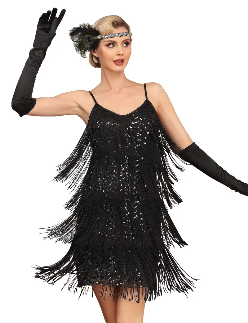 knee length dresses for ladies Shop 1920s Dresses - Multi-Layered Fringe Plus Size Dress main image 1