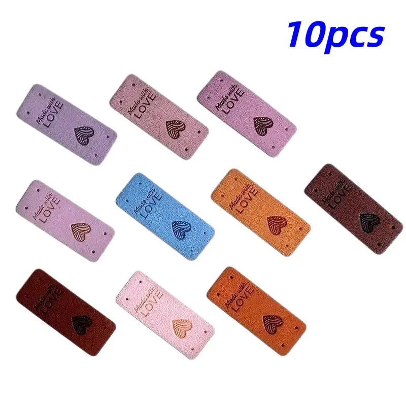 10 Pcs Handmade Artisanal Tags for Crafts Knitting Sewing Hats Wallets Clothing Making, Embossed Crochet Labels, Decorative Labels, Artificial Fiber Love Tags