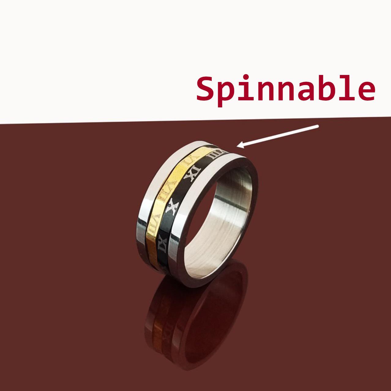 Rotating Roman Numeral Ring — Titanium Steel Unisex Band with Spinning Roman Numerals, Vacuum Electroplated Fade‑Resistant Finish, Adjustable Comfortable Fit, Minimalist Fashion & Niche Trend, Hypoallergenic Everyday Wear, Couple/Anniversary Gift
