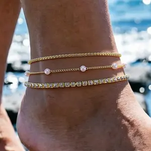 Pearl Bracelets for Women Tennis Bracelet Dainty 14K Gold Plated Beaded Bracelets for Women Cubic Zirconia Bracelet Stack Pearl Jewelry Set
