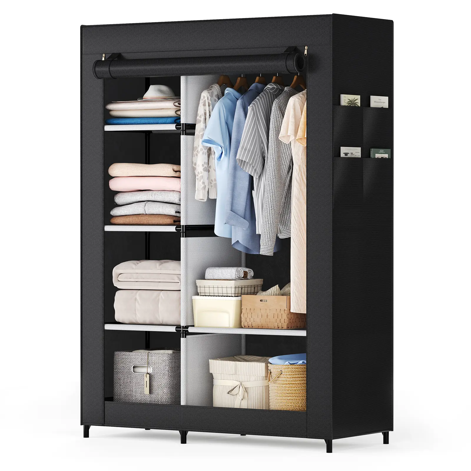 Portable Wardrobe Closet with Cover, Clothes Storage Organizer with Shelves and Hanging Rod, Dustproof Fabric Wardrobe, Large Capacity Closet for Bedroom Apartment