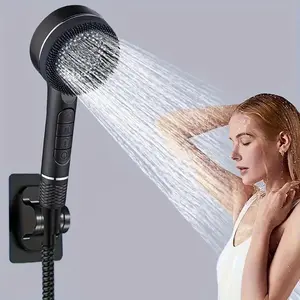 Shower Head Set: 3-Piece Kit with 4 Modes Handheld Shower, Soft Hose, No-Drill Shower Holder, Modern Bathroom Shower Equipment