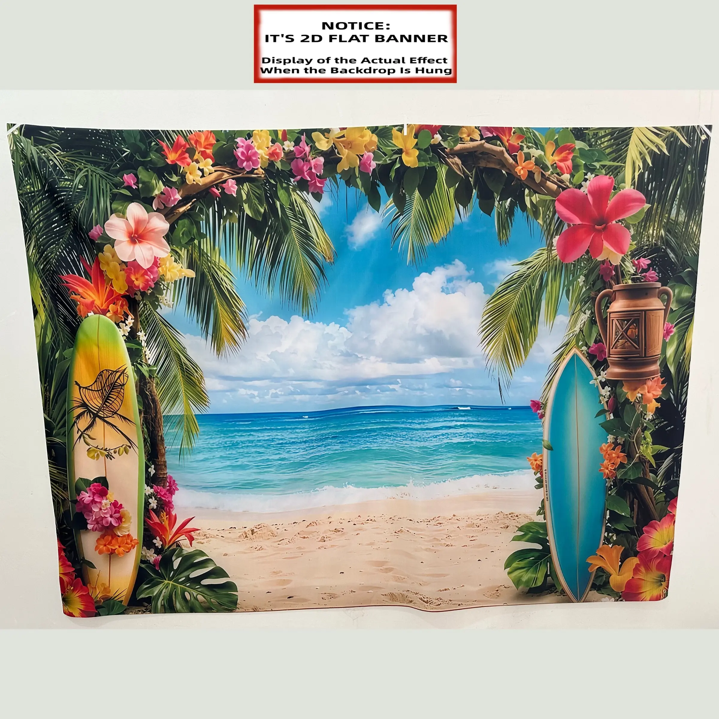 2D Flat Hawaiian Surfboard Beach Arch Backdrop Banner, Party Decorations Banners - Reusable Fabric for Indoor/Outdoor Hawaiian Party, Birthday, Summer Decor, Party Decoration Supplies - Hawaiian Luau Party Photo Backdrop, Decorative Banner, Wall Backdrop