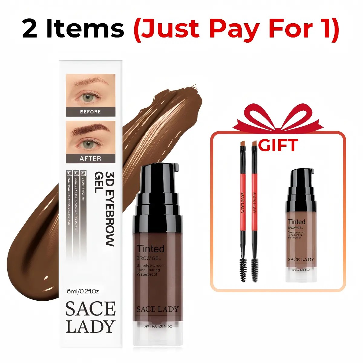 SACE LADY Creamy Gel Eyebrow Makeup Kit (6ml) - 24H Lasting, Waterproof, Smudge-Proof, Tinted, Eyebrow Shape, Brows Shaping, Flawless Precisely Sculpted Brows