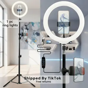10" Dimmable Ring Light with 63in /1.6m Telescopic Tripod, 360° Rotating Phone Clamp , 3 Brightness Levels, Perfect for TikTok Live, YouTube Vlogs, Portrait Photography #ring light glow#ring light with tripod #video lighting #Mother's Day Gift