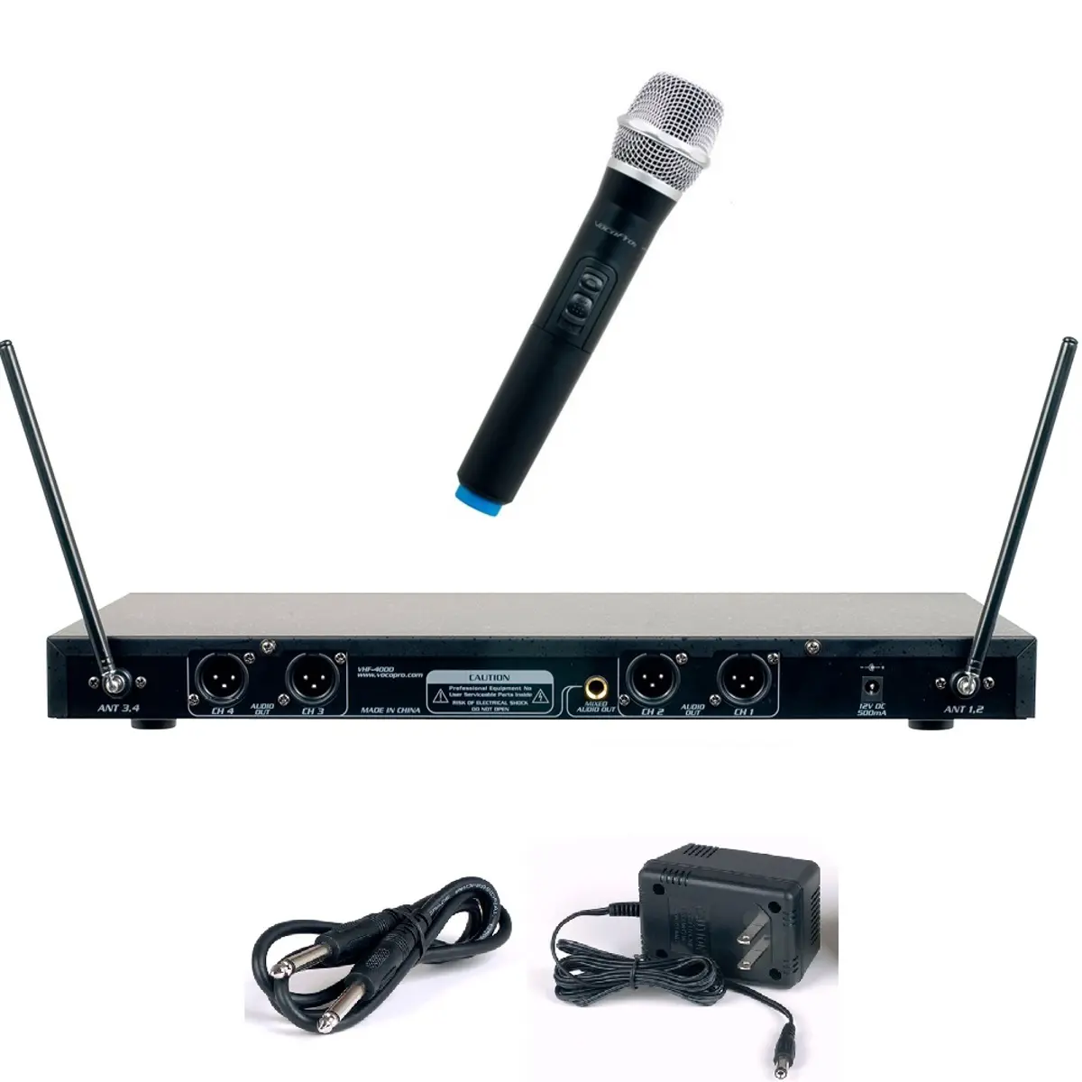 VocoPro VHF-4000-1 Professional Quad VHF Wireless Handheld Microphone System, 169-216 MHz