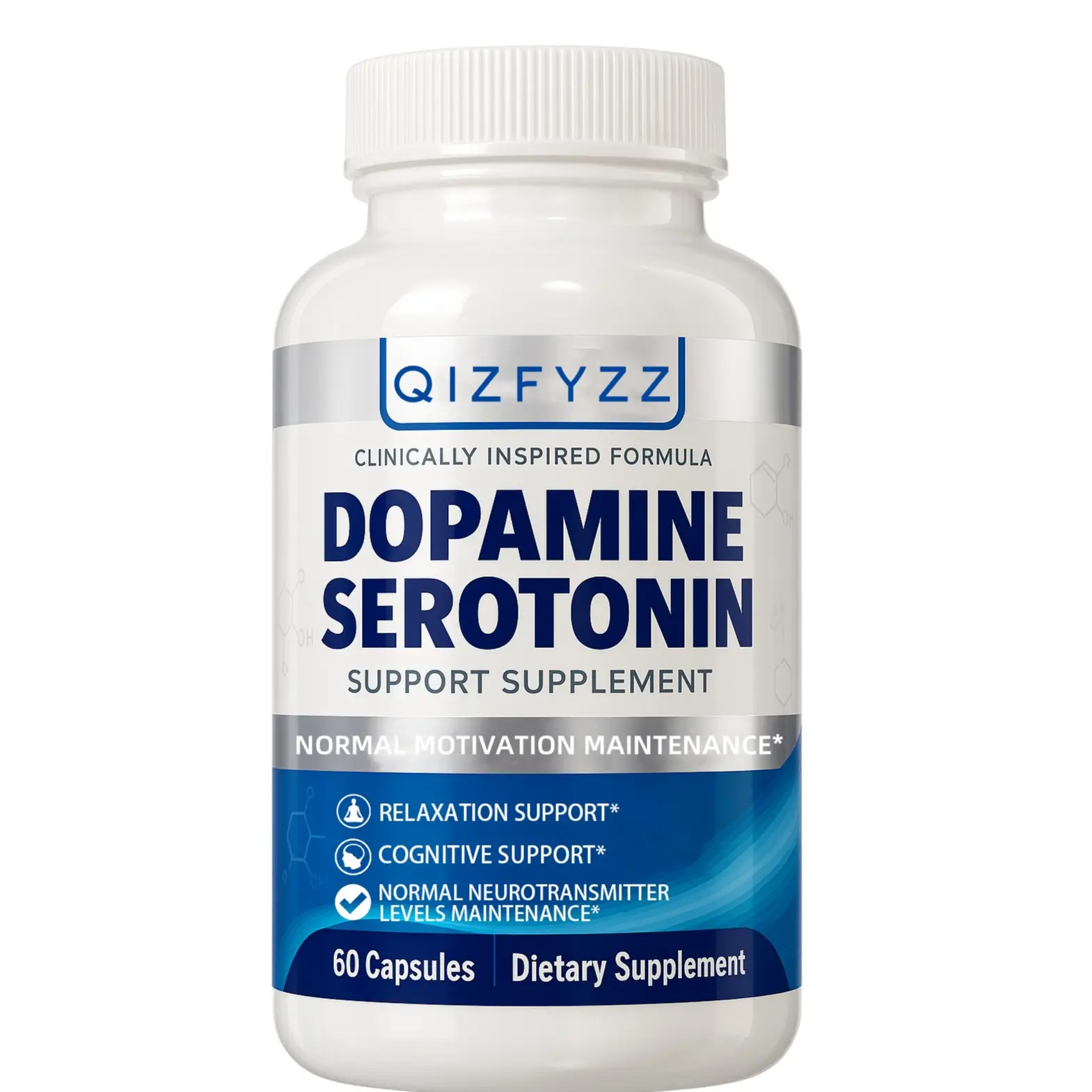 GMO-Free Gluten-Free Edible Serotonin & Dopamine Support Supplement with Ashwagandha, Vitamins, Magnesium, L-Theanine, Mucuna Pruriens, 5-HTP - Adult Brain Health, 60 Capsules, Sugar Free