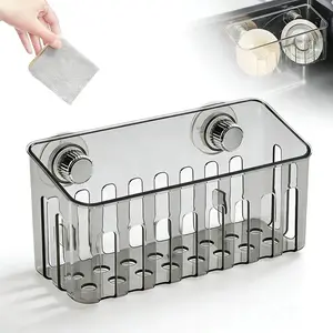 Multifunctional Suction Cup Sink Organizer, Transparent Abs Quick-Dry Storage Rack, Space-Saving Holder for Kitchen Sponge Soap Brush Cleaner