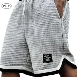 Men’s plus-size waffle knit shorts with an elastic drawstring waist; summer casual style; stretchy, breathable, soft fabric; solid gray color that’s easy to match; tropical vibe mothersdaygift