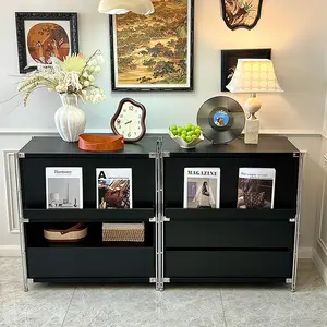 Bauhaus Magazine Cabinet - Living Room Sofa Side Cabinet, Multi-Functional Bookcase/Display Cabinet, Black Storage & Organization Cabinet