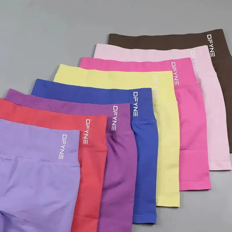 Dfyne Impact Low Ribbed Waist Band Yoga Seamless Scrunch Bum Workout Gym Booty Hight Stretch Running Shorts