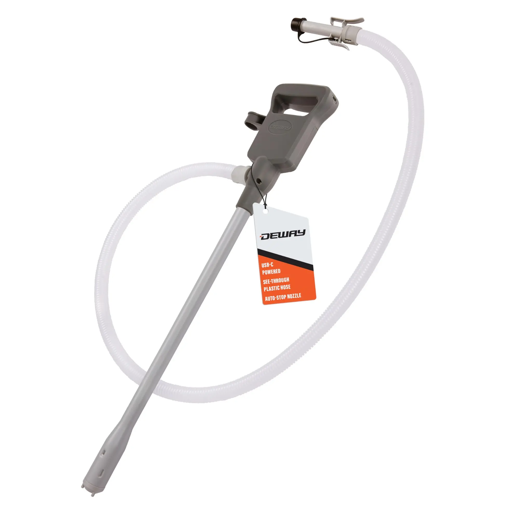 Deway Automatic Fuel Transfer Pump w/Auto-Stop & Beep, 3.8GPM, 51" Hose, USB-C or AA Power