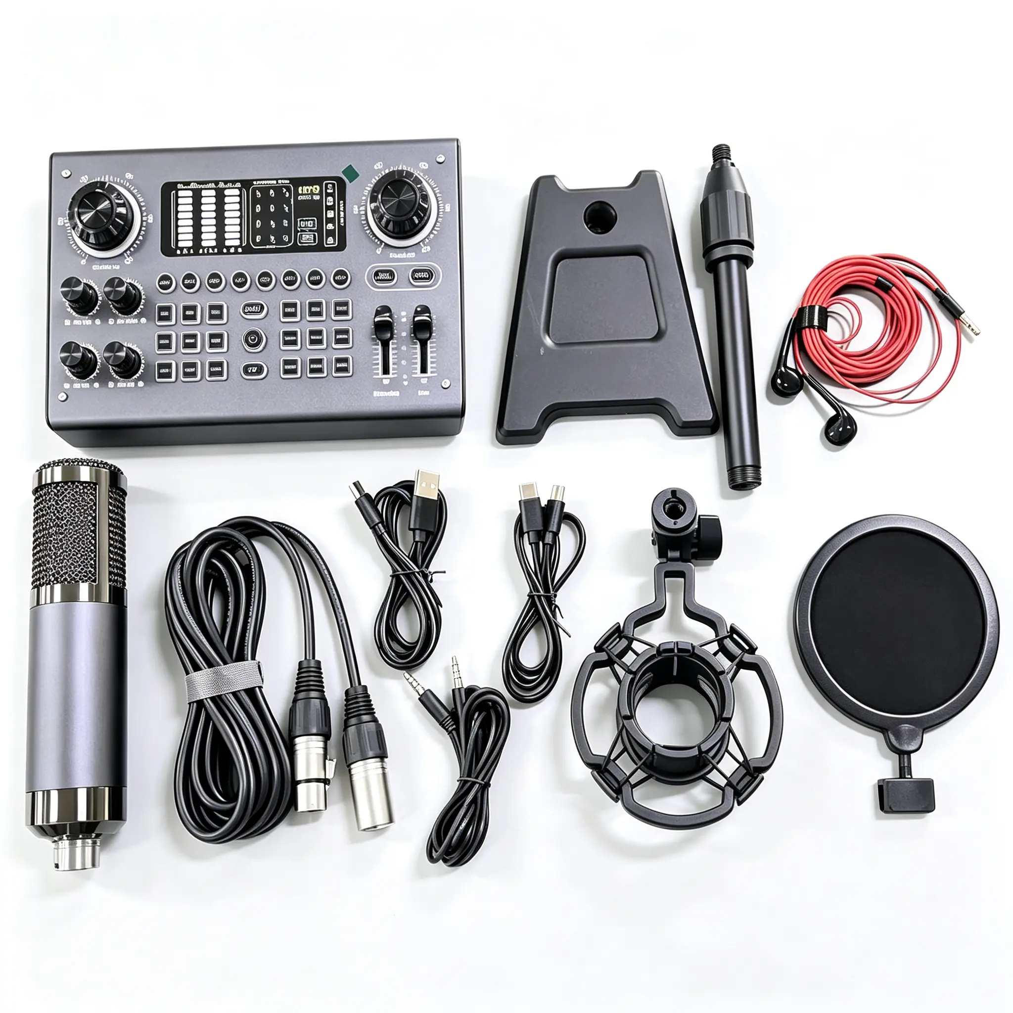 Hosabely C100 Streaming Sound Card Kit | Audio Mixer with Dual Microphones and Headphone Jacks | Adjustable Tone and Voice Changer | Streaming Device for PCs and Mobile Devices