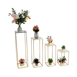 GARVEE 4Pcs Gold Metal Flower Stands - Tall Geometric Vase Columns for Elegant Table Centerpieces, Rectangular Flower Display Racks Perfect for Weddings, Parties, and Event Decorations