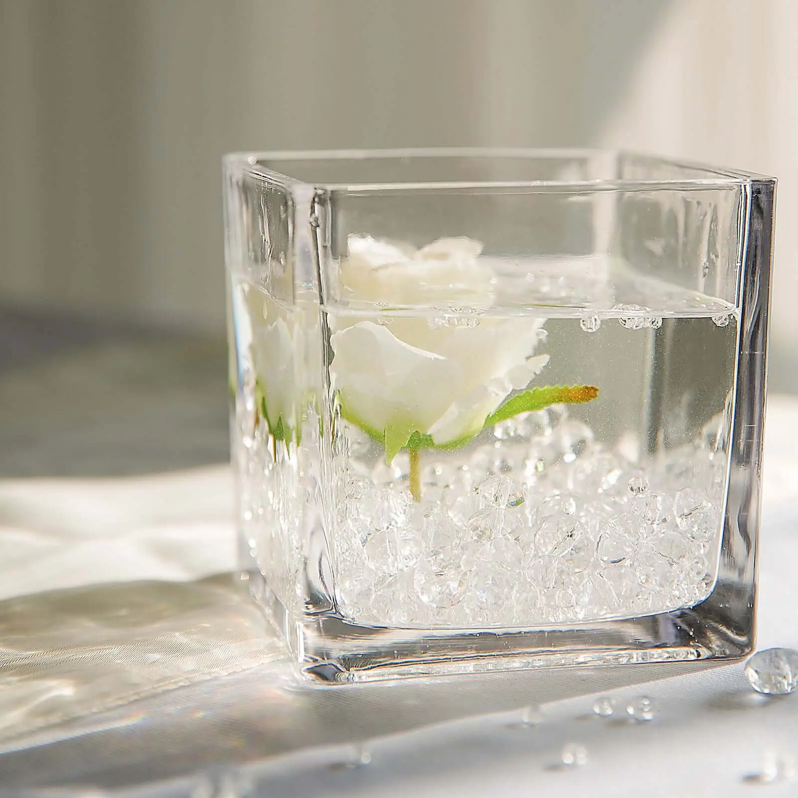 Glass Flower Vase Heavy Duty Square Design 4" Clear - Durable Table Centerpiece for Floral Displays