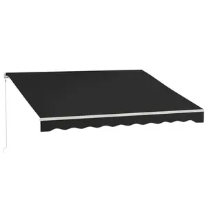 12' x 10' Electric Retractable Awning, Sun Shade Shelter with Remote Controller and Crank Handle for Deck, Black