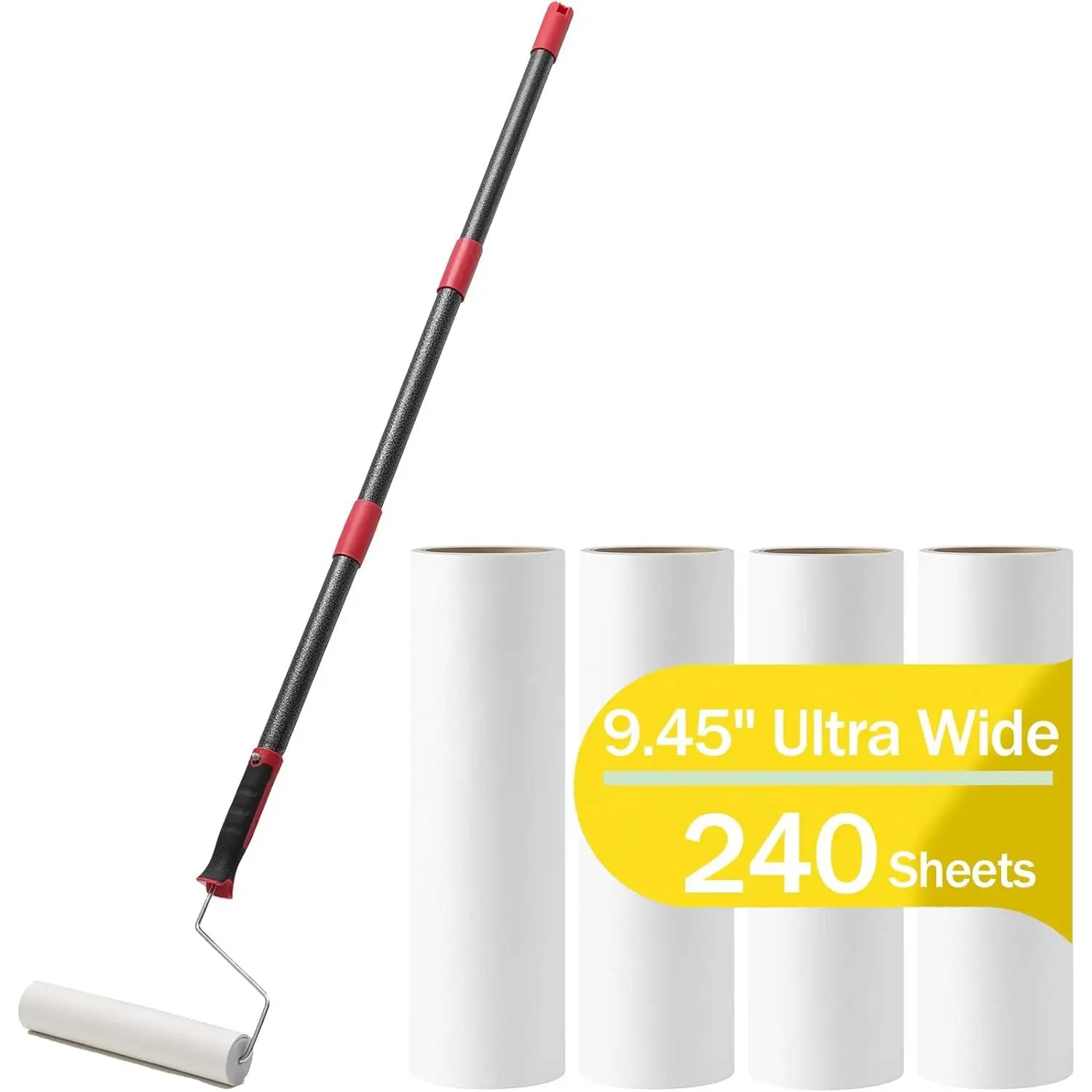Long Lint Roller for Floor & Carpet - 9.5”Wide Large Lint Rollers for Pet Hair Extra Sticky,Floor Lint Roller with 4 Refills 240 Sheets,Giant Lint Roller for Cleaning Couch,Pet Hair,Car,Sofa