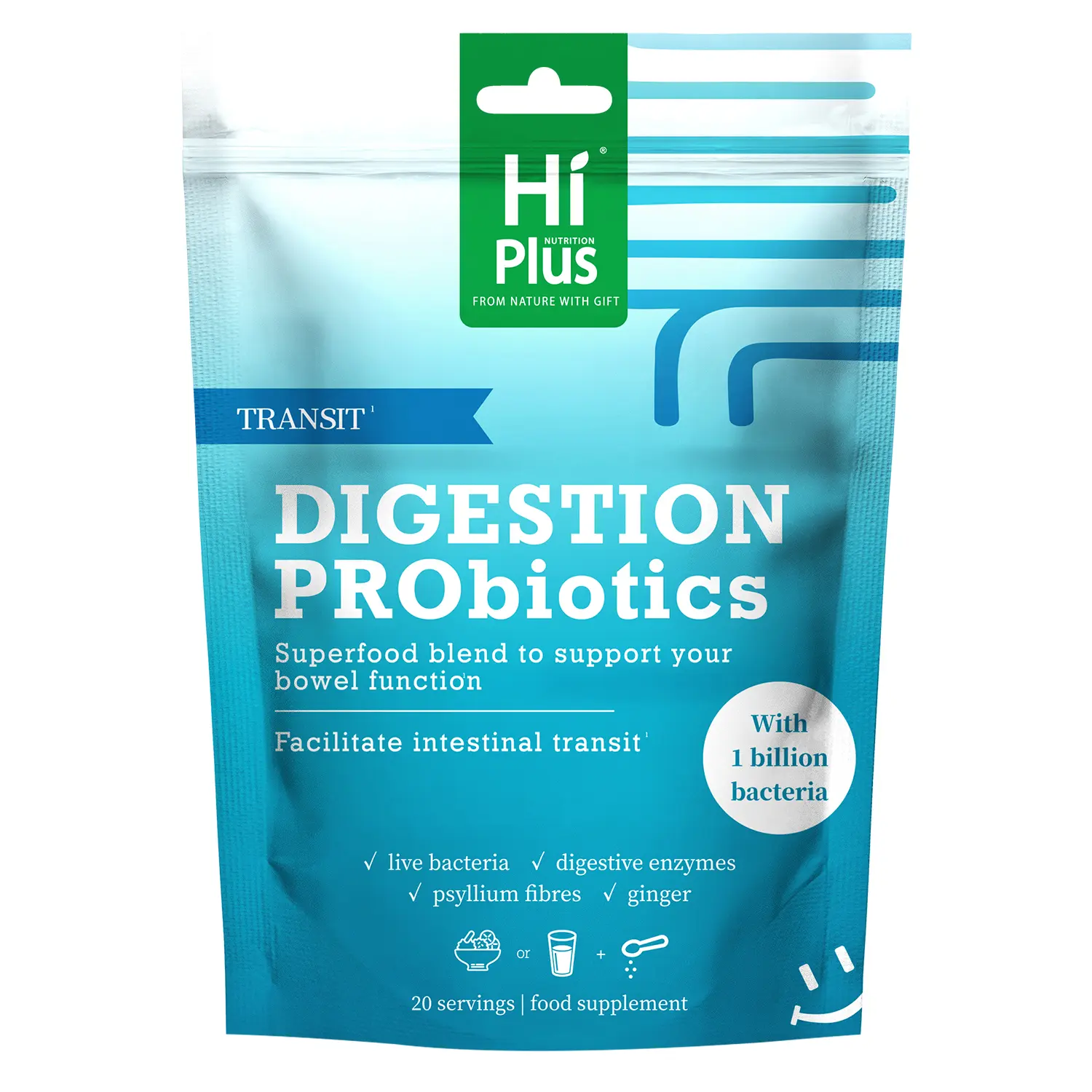 HiPlus Edible Probiotic Powder Supplement - 9 Strains, 10 Plant Digestive Enzymes, Fiber, Natural - Gut Health, Dyspepsia Relief, Immune Support, Gut Microbiota - Gluten-Free, Non-GMO, Vegan for Fitness Enthusiasts, Indigestion