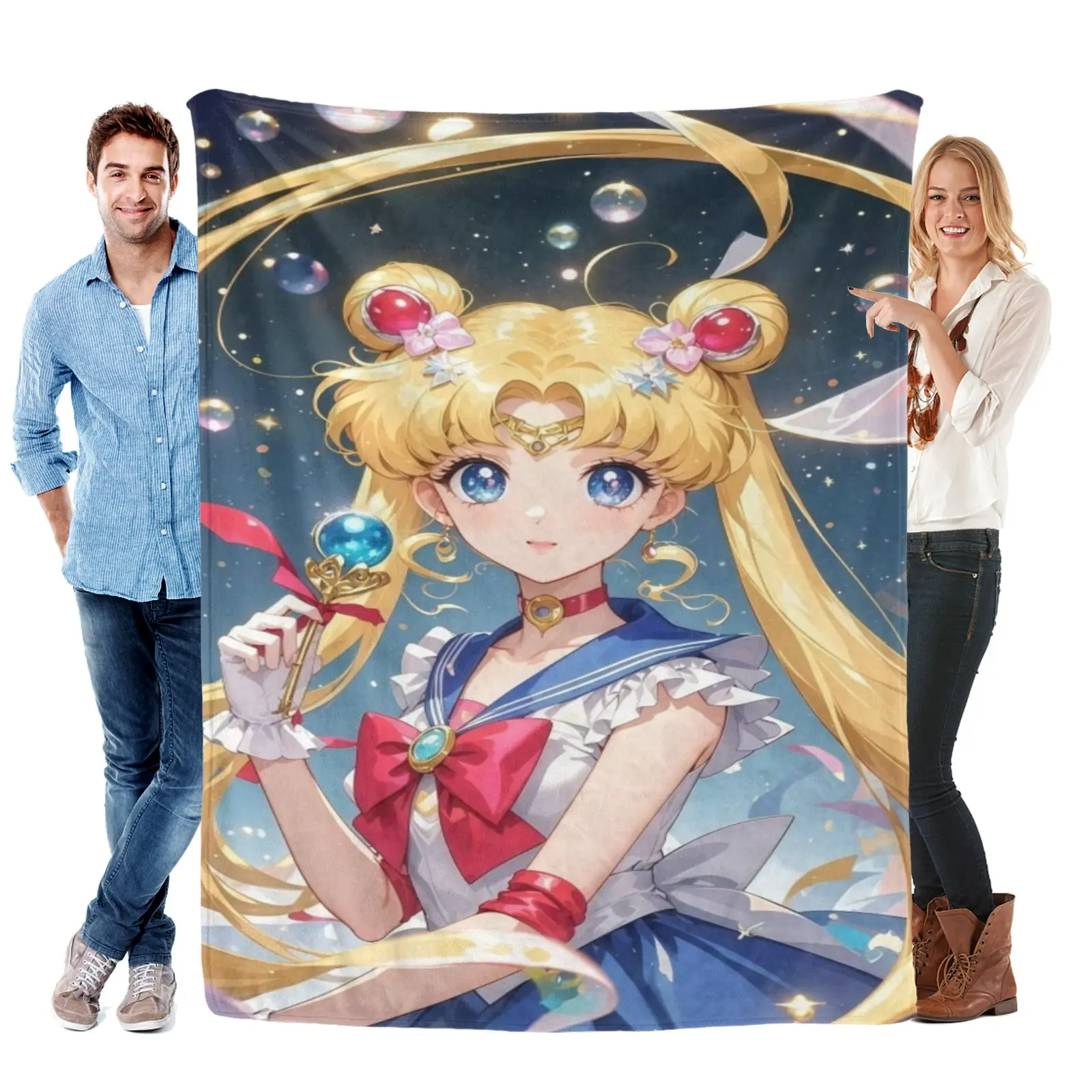 Sailor Moon Shiny Bubble Sparkle Tsukino Usagi Blanket,Breathable Anime Throw,Sailormoon Sailor Moon Merch Blanket For Camping Trips