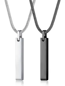 Mens Necklaces Stainless Steel Bar Pendant Necklace for Men and Women Couples Necklaces 22 Inches Snake Chain Unisex