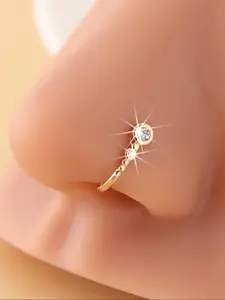 Elegant U-Shaped Nose Ring with Zircon, Casual Stainless Steel Earring for Women, All-Season Plain Design, Choking Hazard Warning