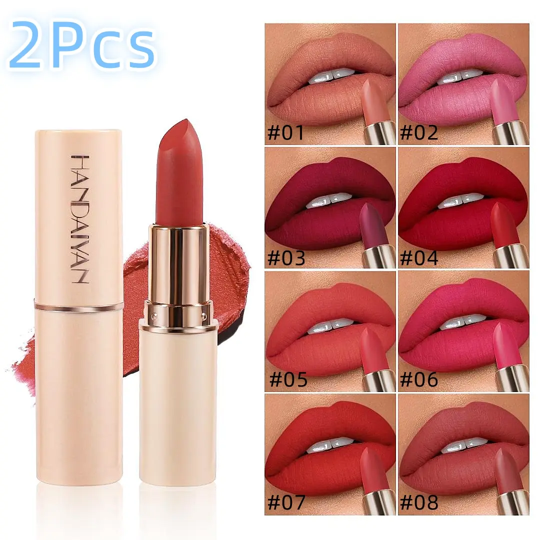 Handaiyan 2-Piece Matte Lipstick Set - Long-Lasting, Waterproof & Easy-to-Apply Lip Makeup for Women, Casual Outings, Lipstick Cosmetic, Adults, Easy Apply