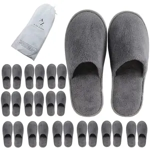 A to Z 12 Pairs Washable and Reusable Indoor Hotel Slippers, Disposable House Slippers for Guests, Unisex One Size Fits All Cotton Velvet, 7mm Thick, Bulk Pack for Travel, Spa, and Weddings
