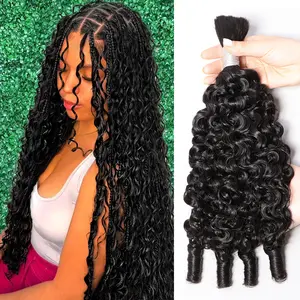 Iwish 15A Human Hair Burmese Curly Bundles Braiding Hair for Boho Braids nprocessed Virgin Raw Hair Bulk Weave Extensions No Weft 100g 12-32 Inch Natural Color