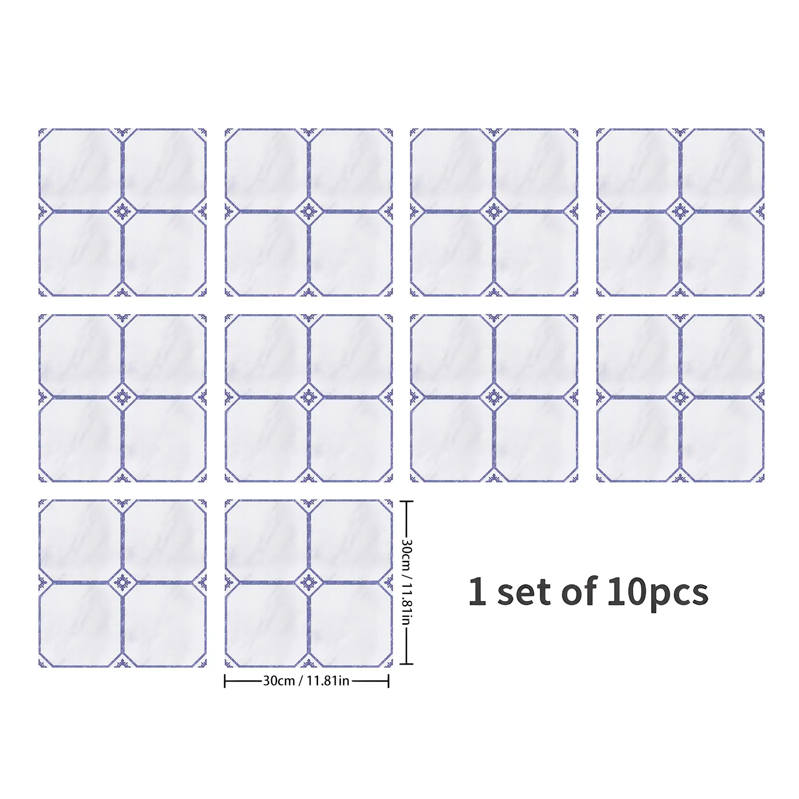 10 Sheets Blue Square Ceiling Self-Stick Wallpaper, Waterproof Wall Stickers, Easy Installation, Cleanable, Kitchen Living Room Bathroom Bedroom Decor