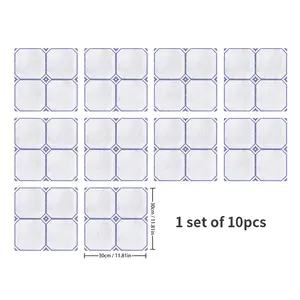 10 Sheets Blue Square Ceiling Self-Stick Wallpaper, Waterproof Wall Stickers, Easy Installation, Cleanable, Kitchen Living Room Bathroom Bedroom Decor