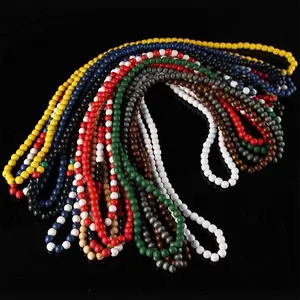 Natural Wood Bead Necklace 8MM Wooden Beaded Chunky Strand Necklaces Handmade Africa Wooden Chain for Women Men Jewelry