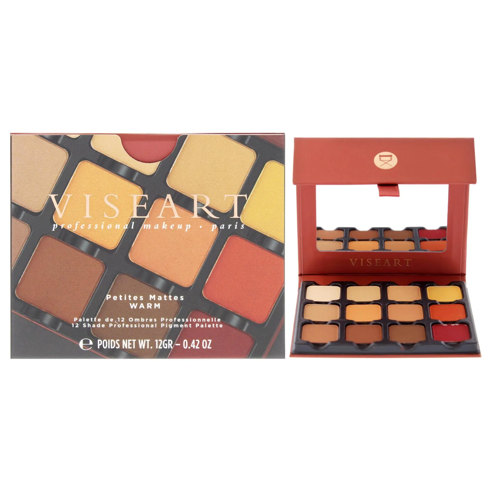 Viseart Paris Petites Mattes Eyeshadow Palette - Warm, Lightweight, Pigment-Rich Compact Makeup for Women - 0.42oz Eye Shadow, 12 Shades