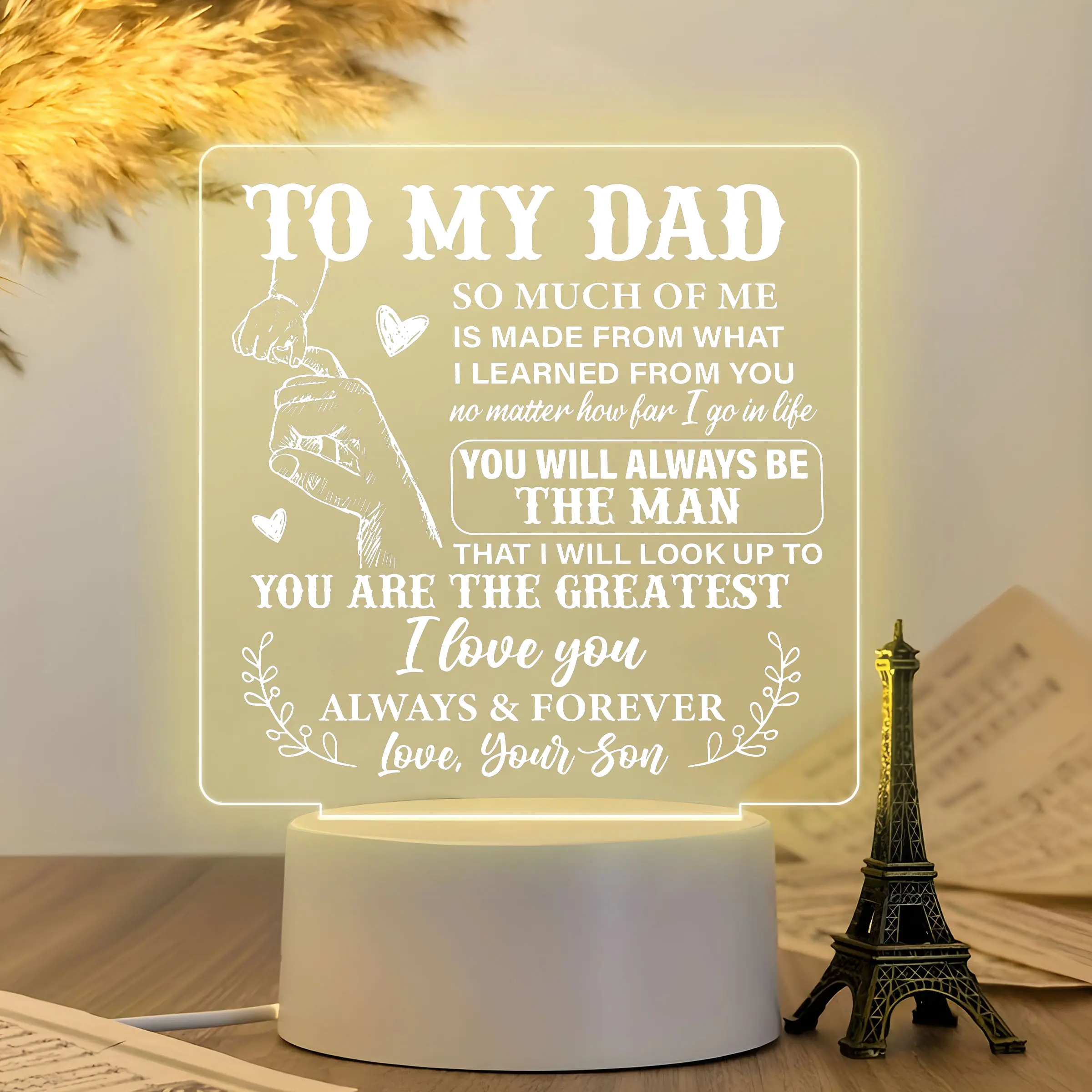 Father's Day Gift Acrylic Illuminated Night Light, Desk Decoration Lamp, Decorative Lights, LED Glow Sign, Perfect Birthday Christmas Present for Dad, Unique Home Decor